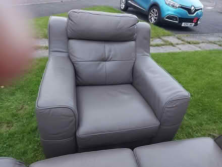 Photo of free Grey Italian leather couch & chair (Bellshill ML4) #2