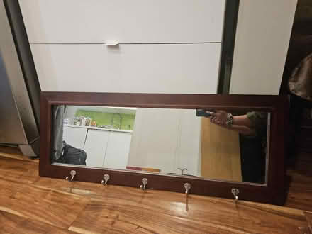 Photo of free Wood frame mirror with hooks (Leslieville) #2