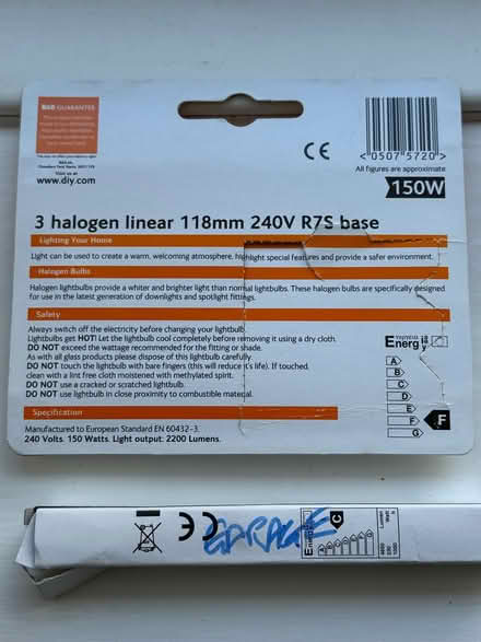 Photo of free Two 118mm linear R7s base halogen bulbs. A 150W and a 230W (Clarkston G76) #2