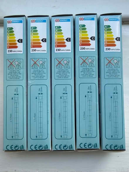Photo of free Five 117mm linear R7s cap bulbs - 230W 240V 2700K Warm White (Clarkston G76) #4