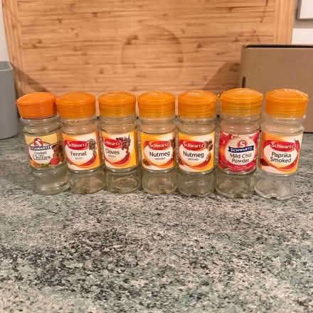 Photo of free 7 glass Schwartz spice jars (Tendring Green CO16) #1