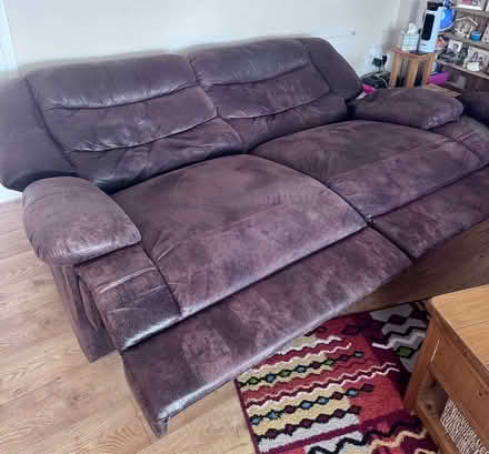 Photo of free Chocolate Brown Faux Suede Reclining Sofa (Wivenhoe CO7) #4