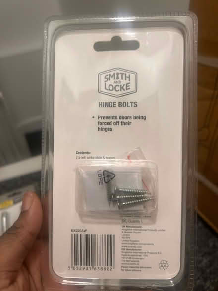 Photo of free 7 hinge bolts unopened (SE1 Kent Road) #2