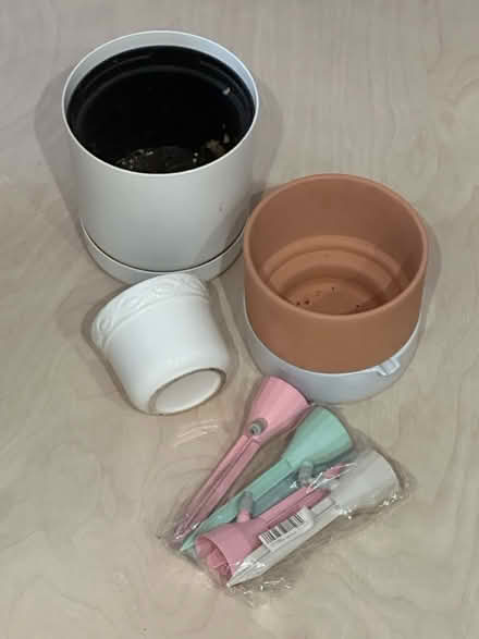 Photo of free 3 planters plant pots + water drips (Peckham SE15) #1
