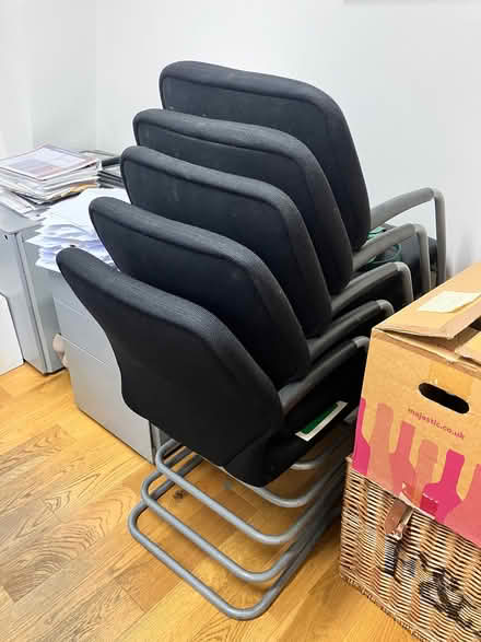 Photo of free Set of 5 Black Office Chairs with Grey Metal Frame (Temple WC1V) #1