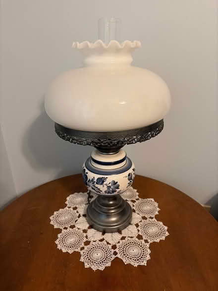 Photo of free Table lamp blue/white (Off Lexington st in Waltham) #1