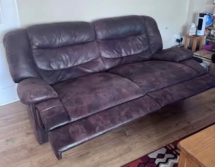 Photo of free Chocolate Brown Faux Suede Reclining Sofa (Wivenhoe CO7) #2