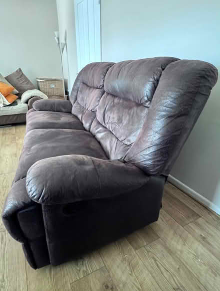 Photo of free Chocolate Brown Faux Suede Reclining Sofa (Wivenhoe CO7) #3