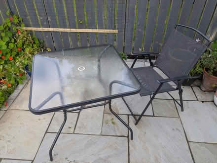 Photo of free Glass outdoor garden table & chair (Mosspark, Glasgow G52) #1