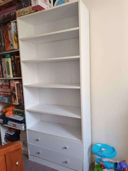 Photo of free White bookcase with broken drawers (Southgate N14) #1