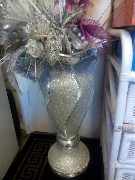 Photo of free Silver glittered vase with flowers (Ashhill walk Bd47jf) #1