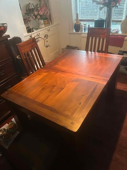 Photo of free Wooden dining table with 2 chairs (Ruislip) #3