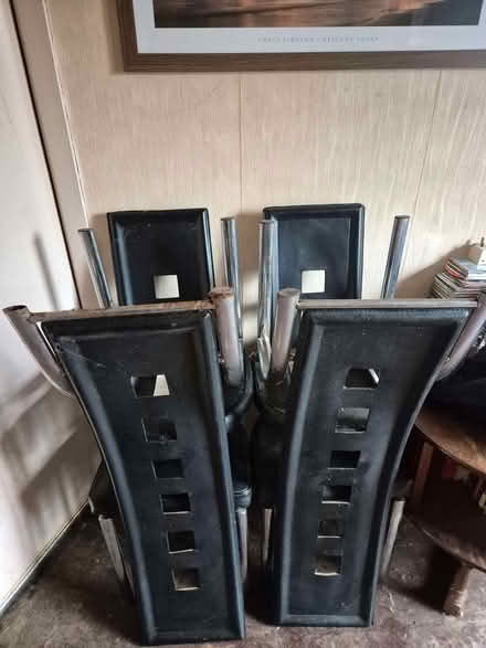 Photo of free 4 high-backed chromium and leather dining room chairs. (Low Green WN2) #2