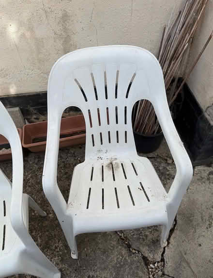 Photo of free Three white plastic garden chairs (Southminster CM0) #4