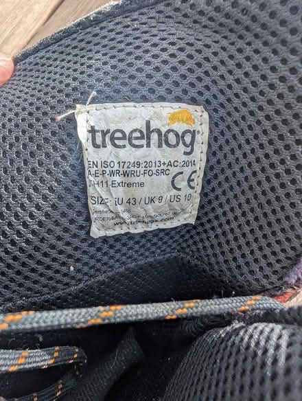 Photo of free Treehog chainsaw boots size 9 (Hastings TN34) #2