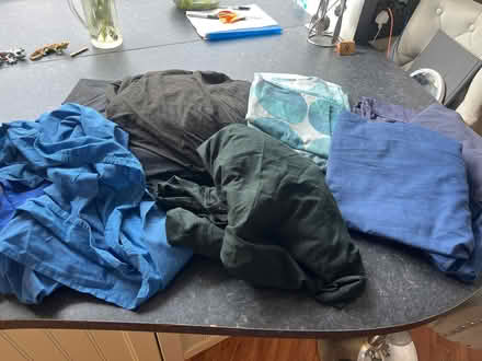 Photo of free 7 fitted single base sheets & blue duvet set (Chorleywood WD3) #1