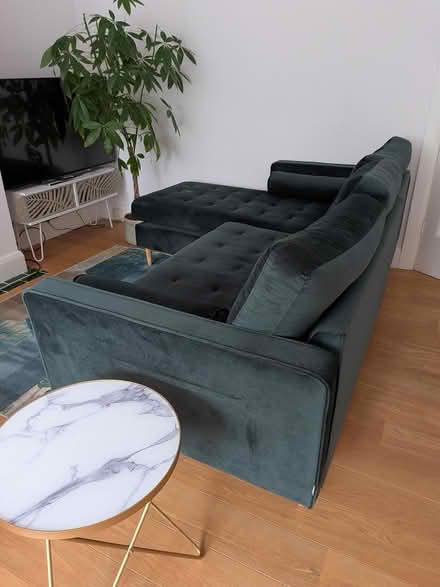 Photo of free Dark green, velvet corner sofa (W5) #1
