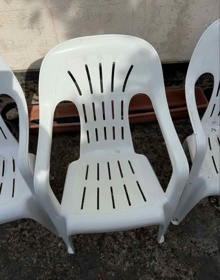 Photo of free Three white plastic garden chairs (Southminster CM0) #3