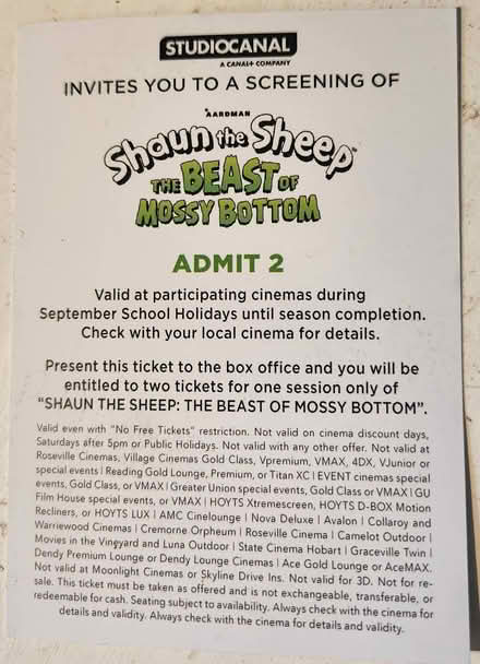 Photo of free 4 tickets to Shaun the Sheep movie (Warriewood) #1