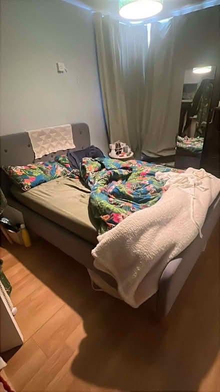Photo of free King Size Grey Fabric Bed Frame - Good Condition (Burgess Park SE5) #2