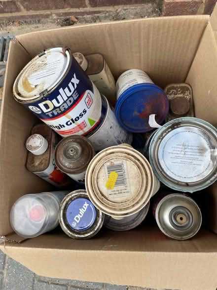 Photo of free Box of paint/varnish/air canisters/wood dyes. (Old Bletchley MK3) #2