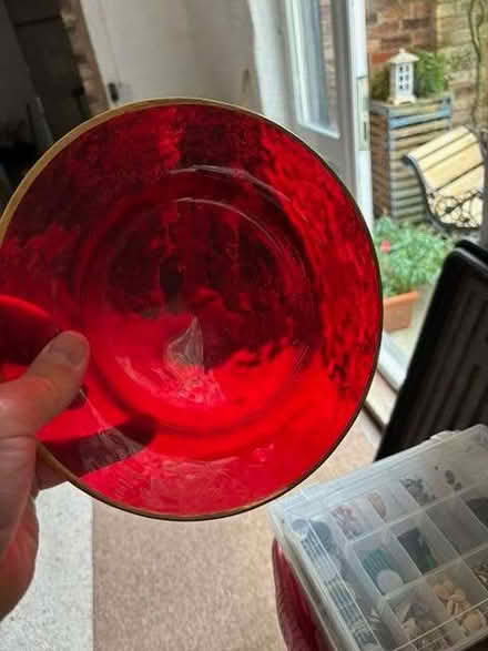 Photo of free 4x Red Glass Plates with Gold Rims (Oswestry SY11) #2
