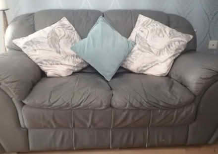 Photo of free Grey leather sofa and pouffee (Eye PE6) #1