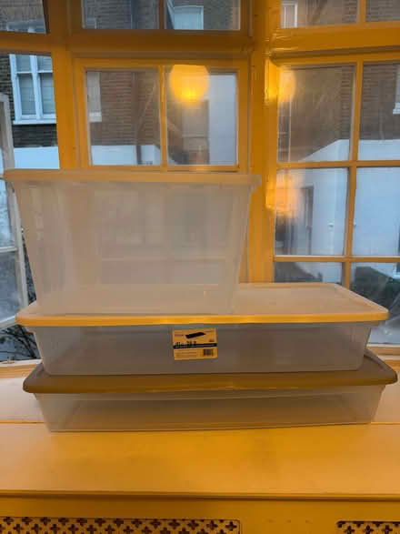 Photo of free Three plastic storage bins (South Kensington SW7) #1