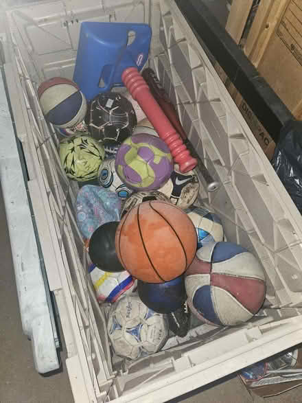 Photo of free Deck Box full of kids balls (Windham, NH off Rte 28) #1