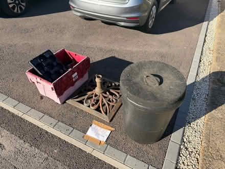 Photo of free Black Plastic Bin, Cast Iron Parasol Base, Plastic Plant Pot (Wokingham RG40) #4