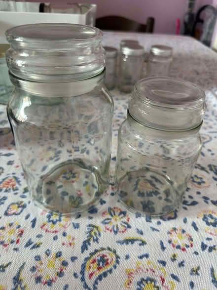 Photo of free 6 Clean Glass Clamp type jars + 2 Douwe Egberts Coffee jars (South Cliff YO11) #1