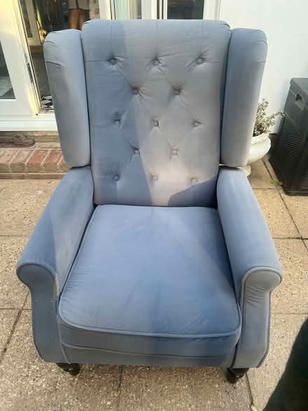 Photo of free Grey velvety wingback chair (Wd3 3pd) #1