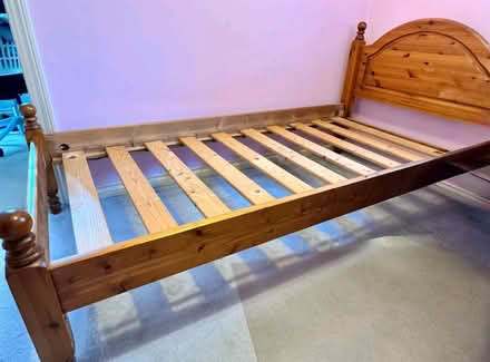 Photo of free Single pine bed with guest under bed metal trundle (Foscot OX7) #3