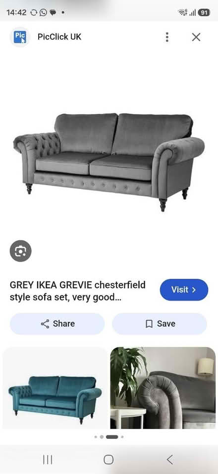 Photo of free Grey Ikea GREVIE Chesterfield Sofa (Hatfield AL10) #1