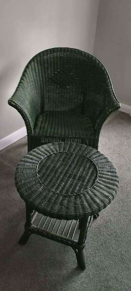 Photo of free Wicker Lloyd Loom style chair and low table (Barnes SW13) #1