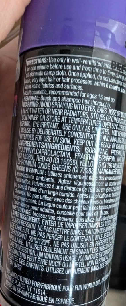 Photo of free Temporary purple hairspray dye (Bagley Downs) #2