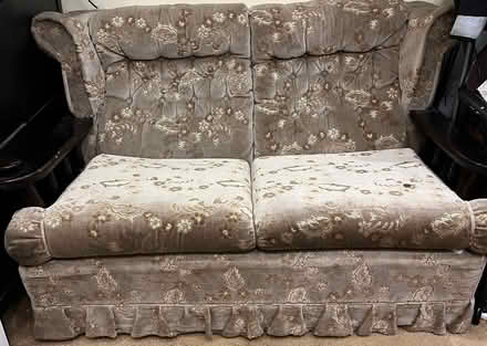 Photo of free Floral Velvet 3 piece Sofa Beige/Green Rolled Arms (Upper Holloway N19) #2