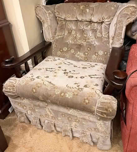 Photo of free Floral Velvet 3 piece Sofa Beige/Green Rolled Arms (Upper Holloway N19) #1