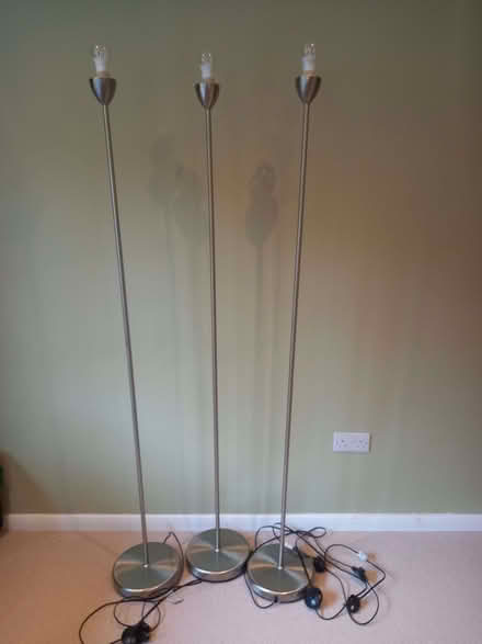Photo of free 3 x brass coloured uplighters, no shades, in good condition. (Bernards Heath AL3) #1