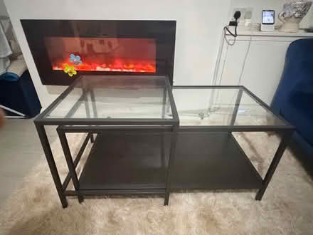 Photo of free Black glass coffee table and matching side table (Stechford B33) #1