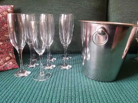 Photo of free 7 matching champagne glasses, champagne bucket + an extra gl (Penwortham PR1) #1