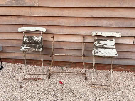 Photo of free Victorian cast iron / wood table and chair set for refurb (Bledlow Ridge HP14) #1