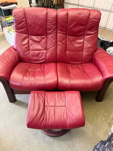 Photo of free Stressless leather sofa and stool (Malvern Link WR14) #1