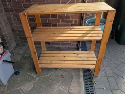 Photo of free Old wooden slatted shelving unit (Croxley Green) #1