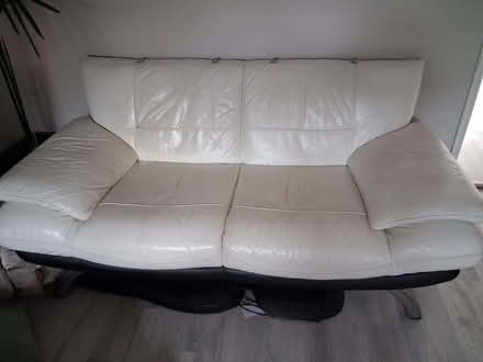 Photo of free Pale cream 3 seater leather sofa (Moss Side PR25) #1