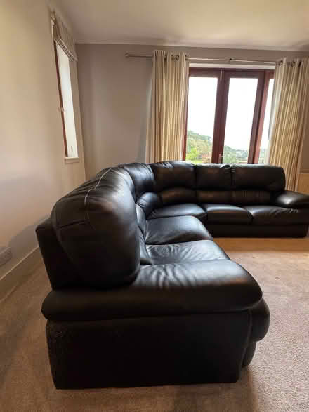 Photo of free Large black leather corner sofa (Blackburn AB21) #3
