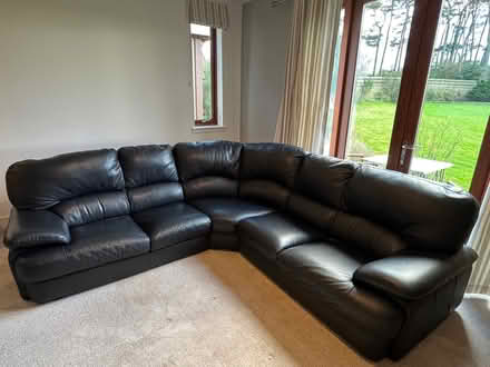 Photo of free Large black leather corner sofa (Blackburn AB21) #1