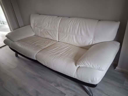 Photo of free Pale cream 3 seater leather sofa (Moss Side PR25) #2