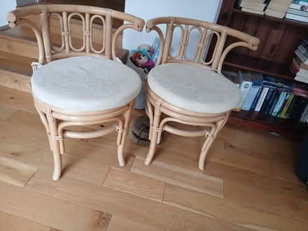 Photo of free Glasstop cane table and two chairs (no fire label ) (Ware SG12) #2