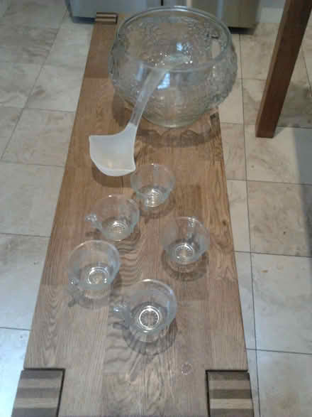 Photo of free Glass Punch Bowl Set with 5 Cups and Ladle (Staines-upon-Thames TW18) #1